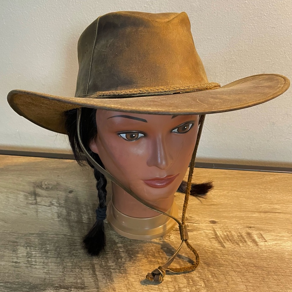 Men's Women's BROWN LEATHER Aussie OUTBACK Western SAFARI HAT